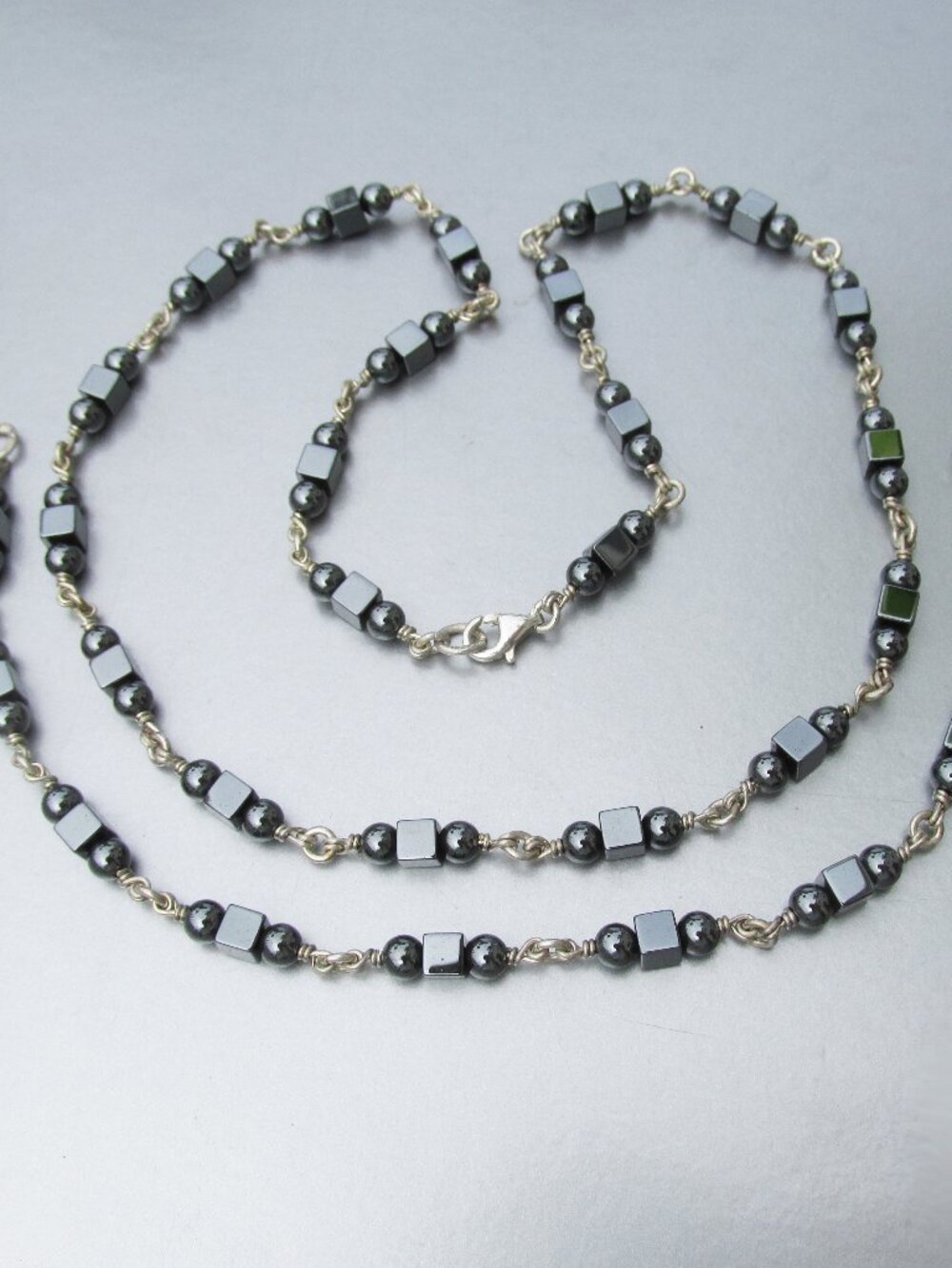 Southwestern Sterling Silver Hematite Vtg Necklace Bracelet Set Signed M. CH.